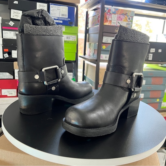 Ash Black Texas Moto Boots with Silver Buckles - Picture 5 of 9